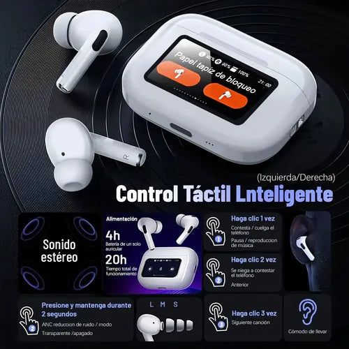 🎄🎄[Artículo destacado/Regalo de Navidad]🎄🎄 Auriculares inalámbricos Bluetooth A9pro: Pantalla táctil, cancelación activa de ruido ANC/ENC, ajuste de ecualización, fondo de pantalla personalizable. Ideales para parejas, regalo de Navidad recomendado.🔥🔥🔥