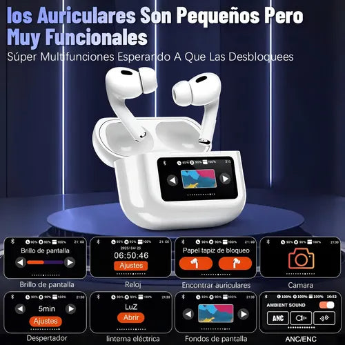 🎄🎄[Artículo destacado/Regalo de Navidad]🎄🎄 Auriculares inalámbricos Bluetooth A9pro: Pantalla táctil, cancelación activa de ruido ANC/ENC, ajuste de ecualización, fondo de pantalla personalizable. Ideales para parejas, regalo de Navidad recomendado.🔥🔥🔥